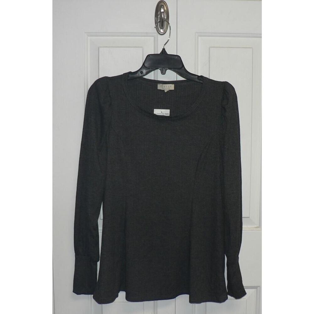 STATUS By Chenault‎ Marled Knit Puffed Sleeve Pullover In Charcoal Medium $78